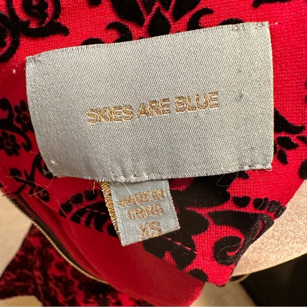Skies are Blue fit and flare dress, red with black velvet brocade, XS - Picture 8 of 11